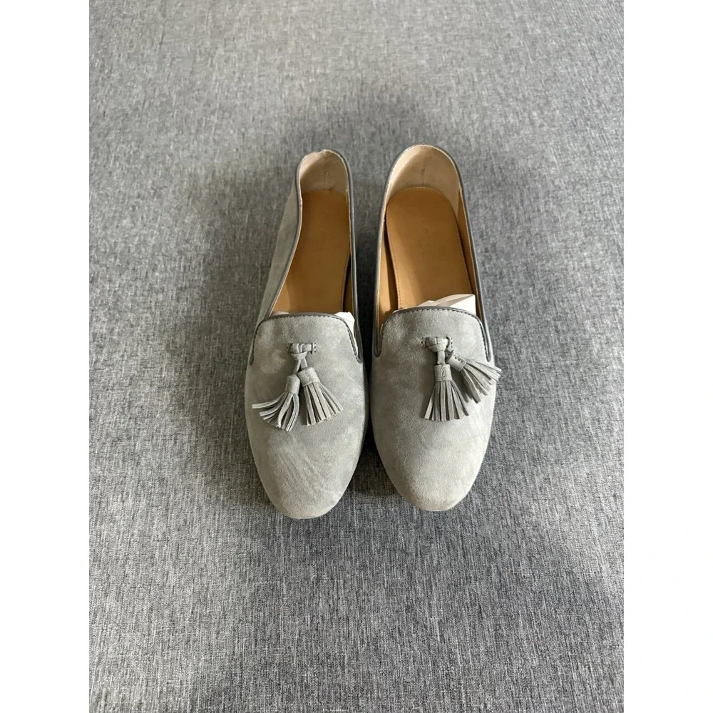 J. Crew Gray Cora Suede Leather Tassel Loafer Sz 10